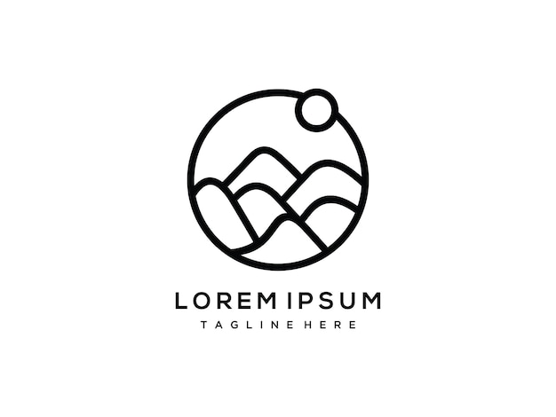 plantilla de diseño vectorial de la línea del logotipo de la montaña