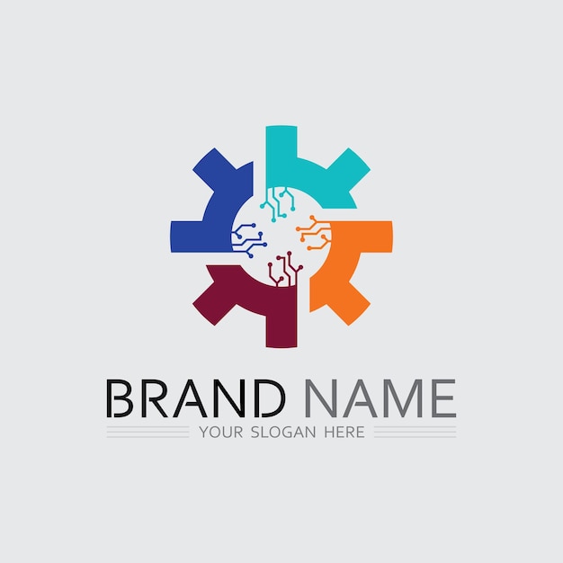 plantilla de diseño vectorial de logotipo de engranajes técnicos Tecnología Plantilla de diseño de logotipo vectorial diseño de emblema concepto icono de símbolo creativo