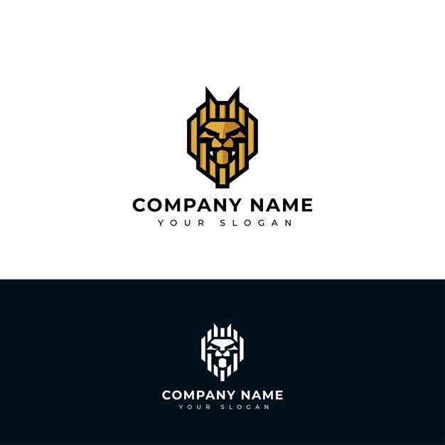 Plantilla de diseño vectorial del logotipo del león dorado x9