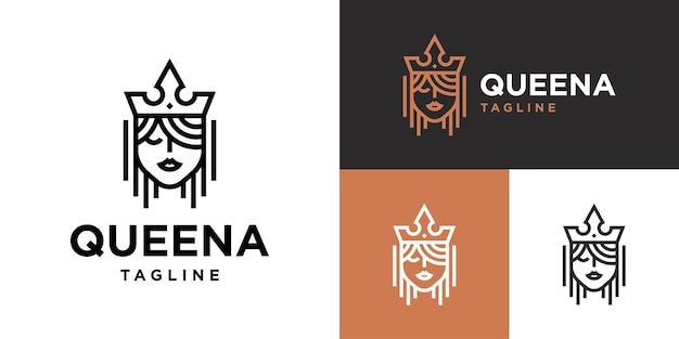 plantilla de diseño vectorial del logotipo de la reina con estilo de línea simple símbolo del icono de la princesa emperatriz del Reino