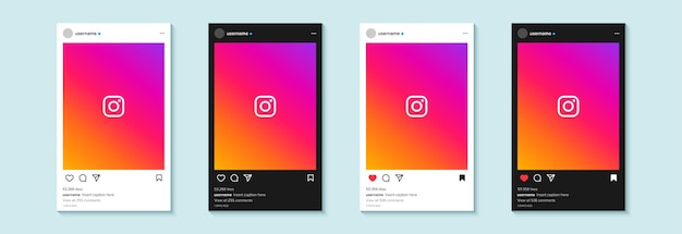 plantilla de diseño vectorial de modelo de retrato de marco de post de Instagram en modo claro y modo oscuro