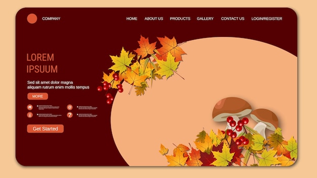 plantilla de diseño vectorial de la página de aterrizaje del tema de otoño