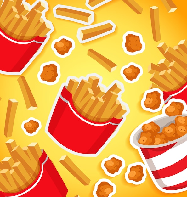 plantilla de diseño vectorial de patrones de alimentos para patatas fritas