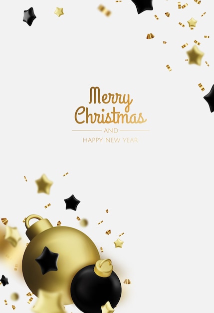 plantilla de diseño de ventas de Año Nuevo o Navidad Ilustración vectorial Fondo de invierno con caja de regalos decorativa y estrellas doradas