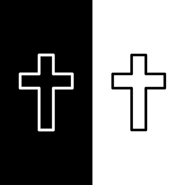 Plantilla de diseño de versión en blanco y negro del vector de icono de cruz cristiana