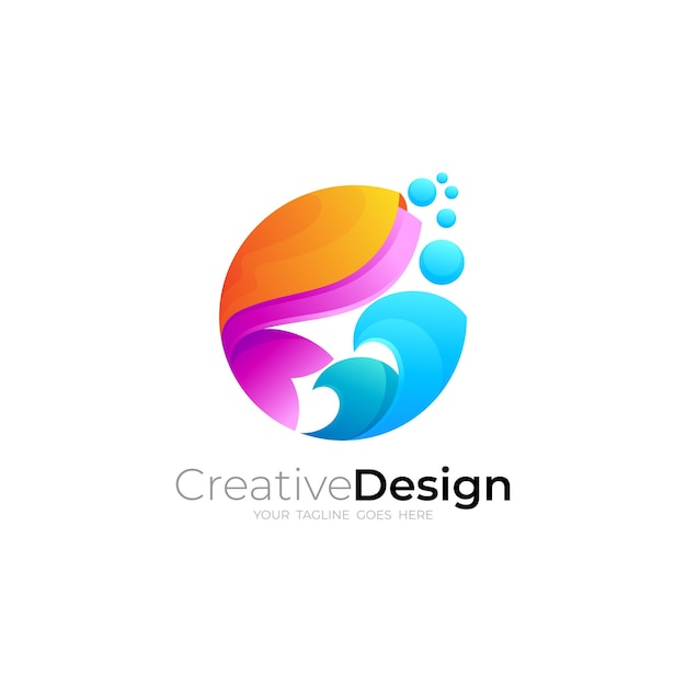 Plantilla de diseño de vida marina Logotipo de pescado con diseño colorido