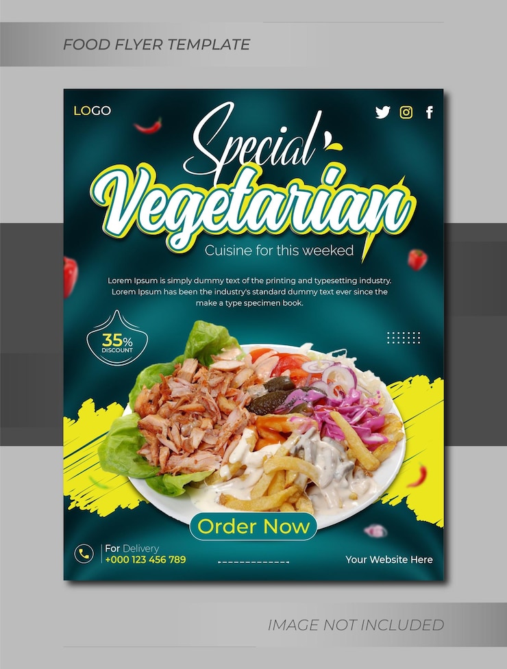 Plantilla de diseño de volante de cocina vegetariana de restaurante de menú de comida