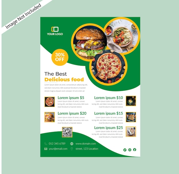 Plantilla de diseño de volante de comida deliciosa