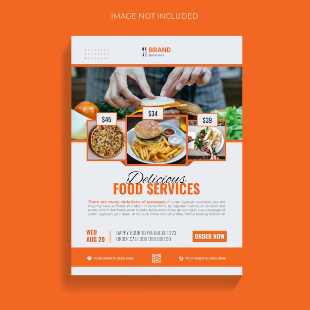 Vector plantilla de diseño de volante creativo para el servicio de alimentos en restaurantes