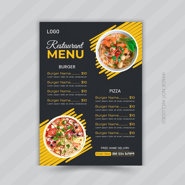 Vector plantilla de diseño de volante de menú de comida de restaurante vectorial con a4