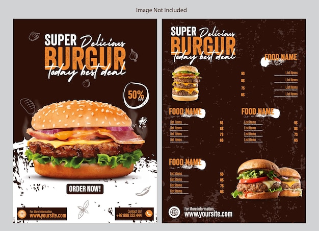Vector plantilla de diseño de volante de menú de hamburguesas y alimentos