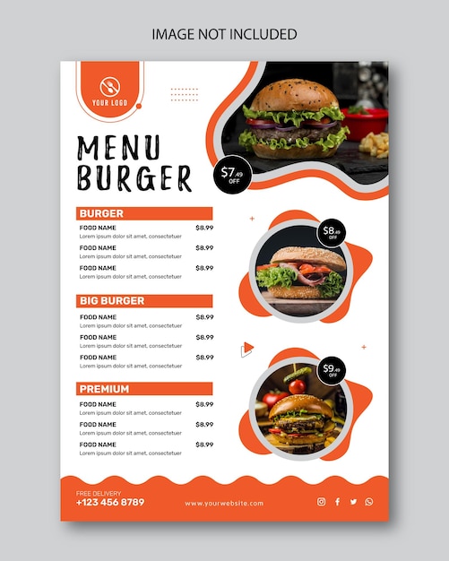 Vector plantilla de diseño de volante y menú de restaurante de hamburguesas
