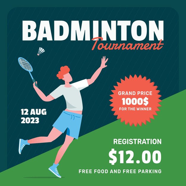 Vector plantilla de diseño de volante del torneo de bádminton