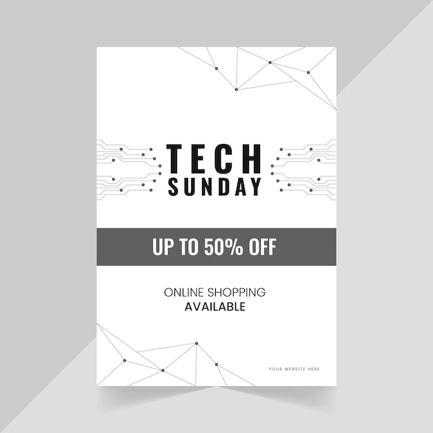 Plantilla de diseño de volante de venta de hasta 50 descuentos en tech sunday en fondo negro