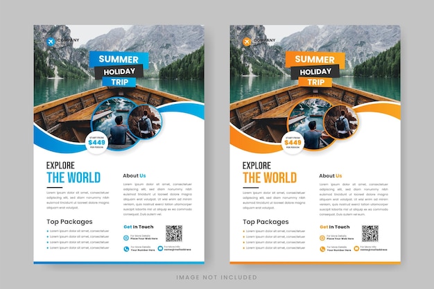 Plantilla de diseño de volante de viaje y diseño de plantilla de volante de agencia de viajes con detalles de contacto y lugar
