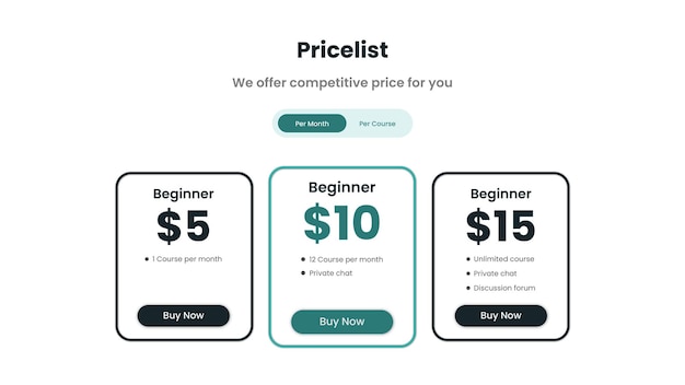 Plantilla de diseño web minimalista de tabla de lista de precios