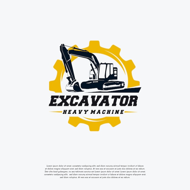 Plantilla de diseños de logotipo de máquina pesada de excavadora, vector de insignia de logotipo de gran excavadora, icono de símbolo de logotipo