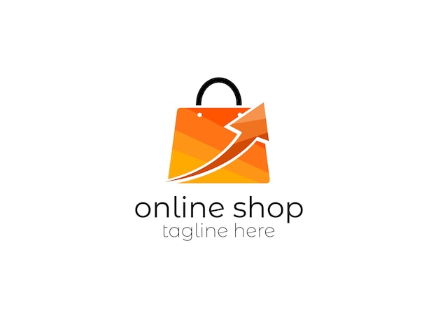 Plantilla de diseños de logotipo de tienda en línea. Gráfico vectorial de ilustración de carrito de compras y bolsa de compras