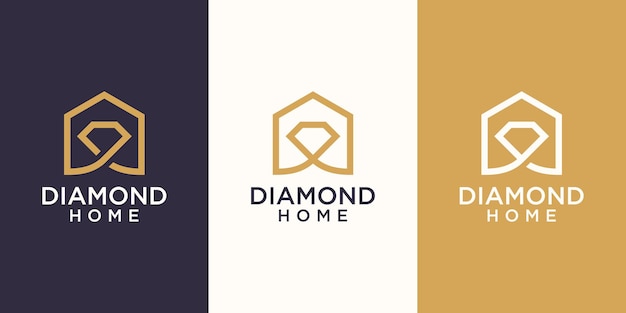 Plantilla de diseños de logotipos de diamantes para el hogar, casa combinada con diamantes.