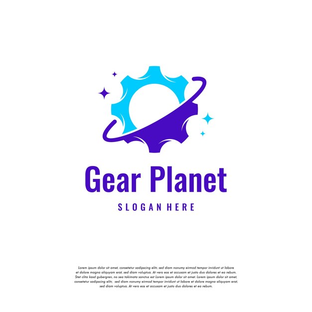 Plantilla de diseños de logotipos de Planet Service, diseños vectoriales de logotipos de Planet Gear, logotipo de ingeniería mecánica