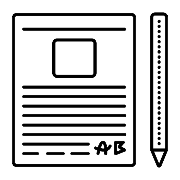 Plantilla de documento y pluma pictograma vectorial de ilustración de línea negra de un formulario en papel