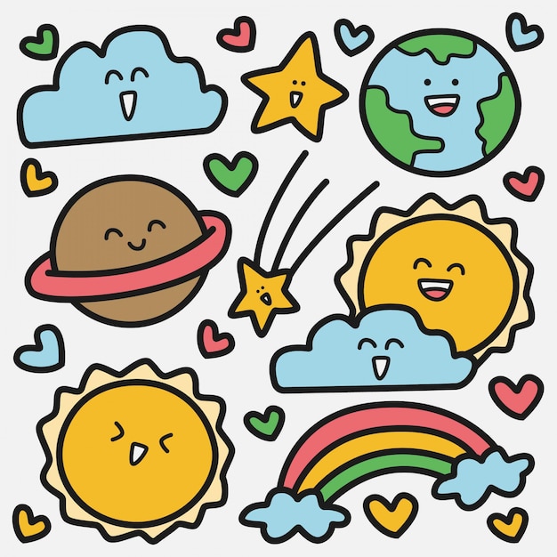 Plantilla de doodle de tierra kawaii