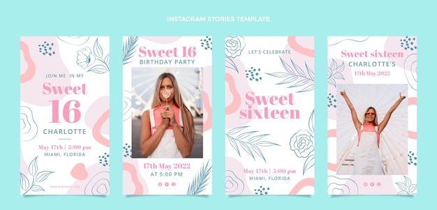 Plantilla de dulce 16 de diseño plano dibujado a mano