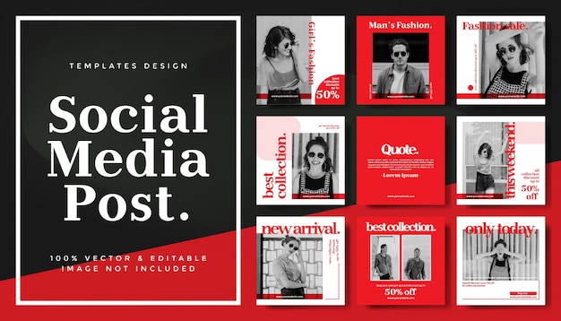 Vector plantilla editable de banners de publicaciones en redes sociales para la promoción de moda de marketing digital