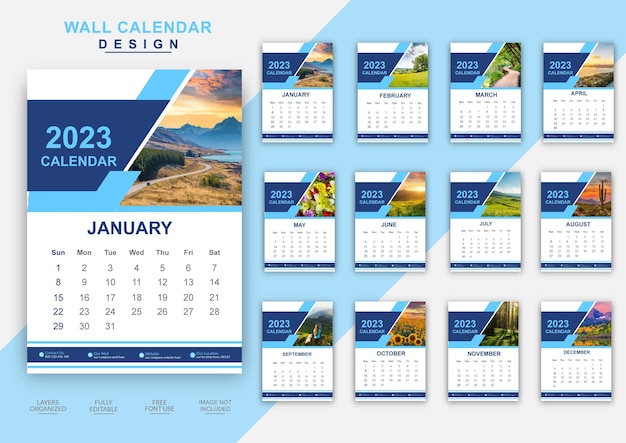 Plantilla editable de diseño de calendario de año nuevo moderno 2023