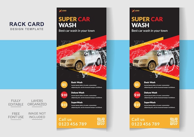 Plantilla editable de diseño deluxe car wash rack card o dl flyer