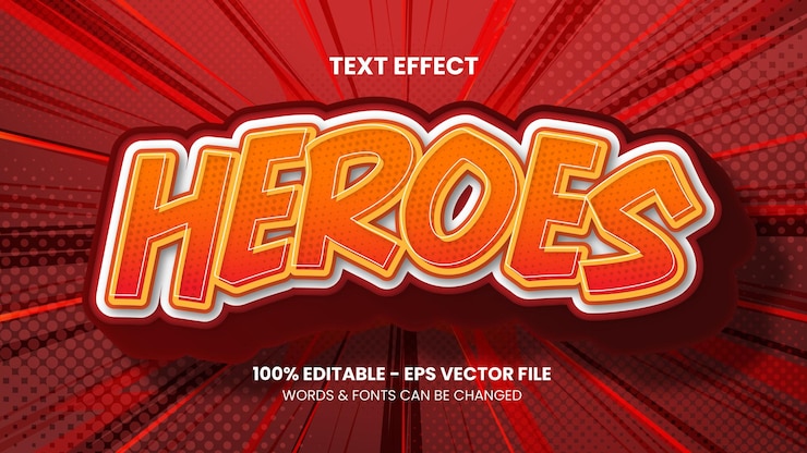 Vector plantilla editable de efectos de texto de héroes cómicos