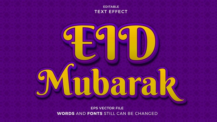 Vector plantilla editable de estilo 3d de efecto de texto de eid mubarak