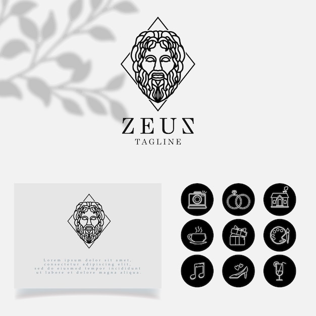 Plantilla editable del logotipo minimalista lineart de zeus