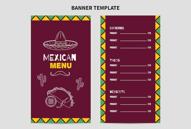 Vector plantilla editable de menú de restaurante mexicano