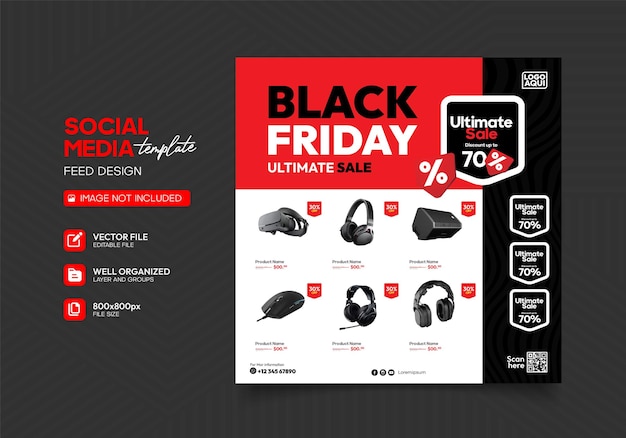 Vector plantilla editable de venta de viernes negro para necesidades de promoción de redes sociales