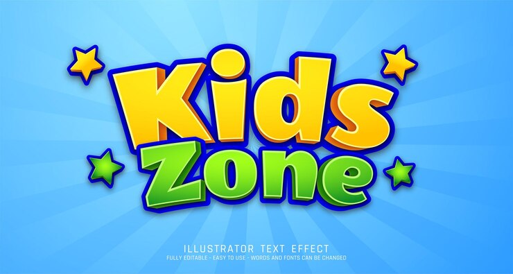 Vector plantilla de efecto de estilo cómico editable de zona infantil de texto 3d creativo