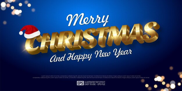 Plantilla de efecto de estilo editable de feliz Navidad de texto creativo en 3d adecuada para banner de Navidad