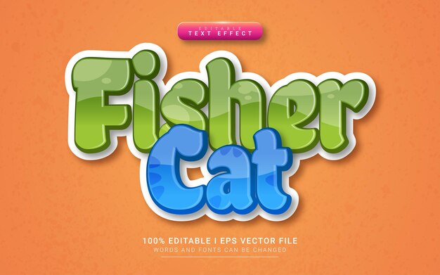 Plantilla de efecto de estilo de texto 3d de gato pescador