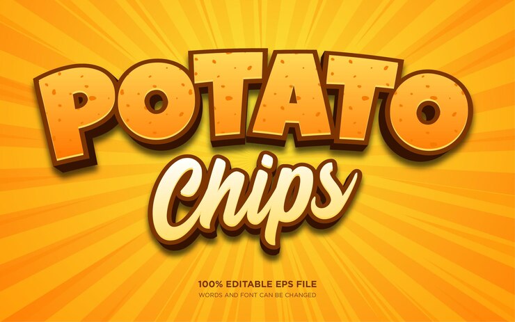 Vector plantilla de efecto de estilo de texto 3d de papas fritas