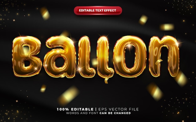 Plantilla de efecto de estilo de texto editable en 3D de Gold Foil Balloon