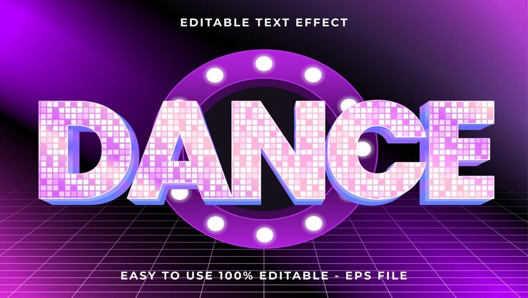 Vector plantilla de efecto de estilo de texto de gradiente de danza luz de brillo 3d efecto de texto editable