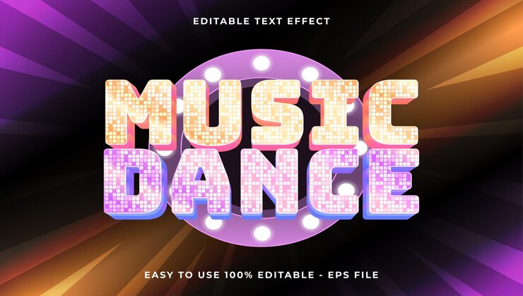 Vector plantilla de efecto de estilo de texto de gradiente de música luz de brillo 3d efecto de texto editable