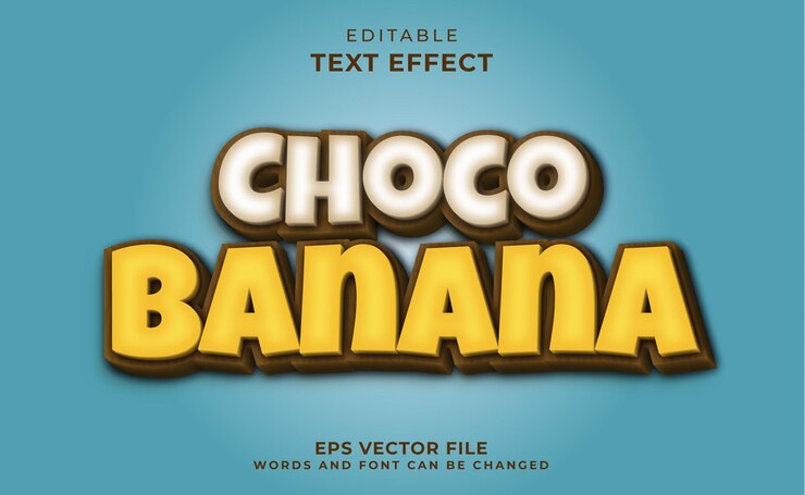 Vector plantilla de efecto de texto 3d choco banana