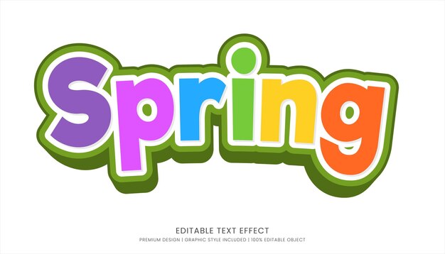 Vector plantilla de efecto de texto 3d editable de primavera tipografía en negrita y estilo abstracto