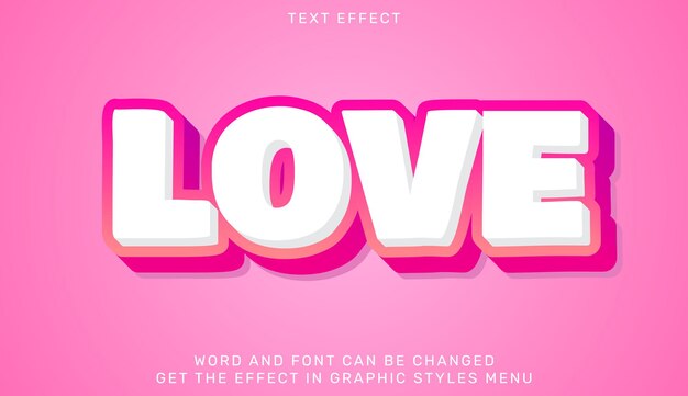 Vector plantilla de efecto de texto de amor en diseño 3d