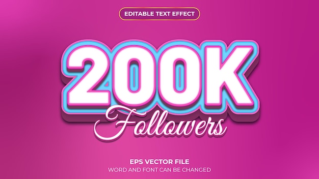 Plantilla de efecto de texto editable 3D 200K seguidores