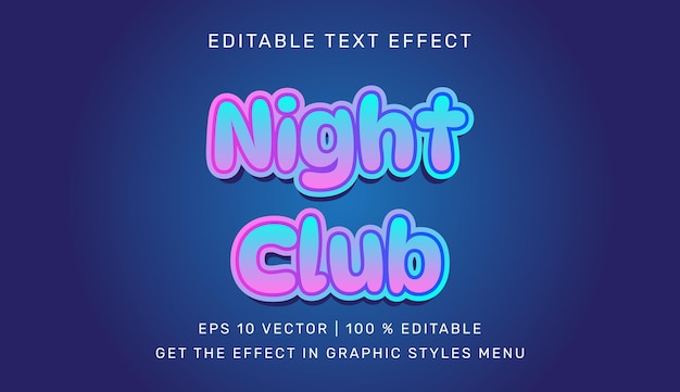 Plantilla de efecto de texto editable 3d de club nocturno