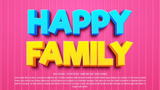 Vector plantilla de efecto de texto editable 3d de familia feliz