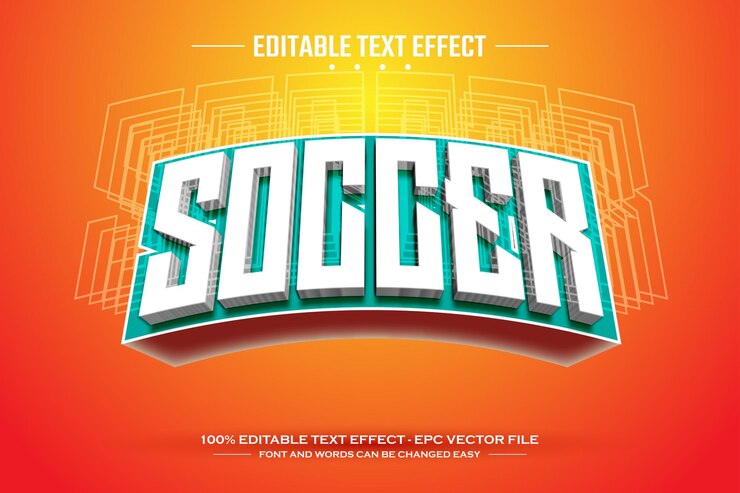 Vector plantilla de efecto de texto editable 3d de fútbol