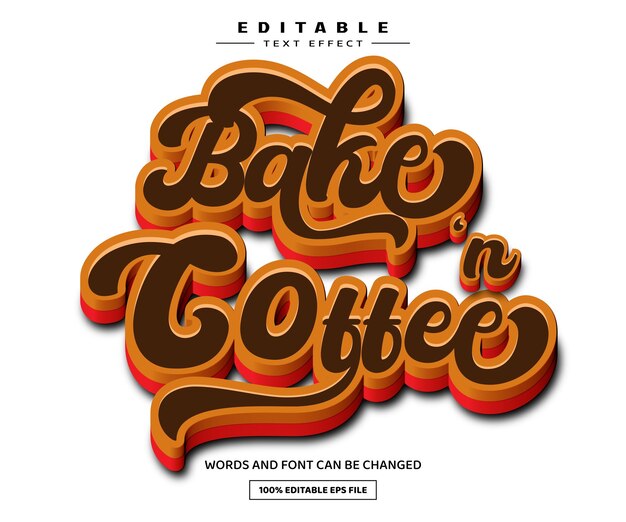 Plantilla de efecto de texto editable 3D para hornear y café